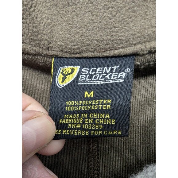 Scent Blocker Fleece Pullover Mens Medium Camo Quarter Zip Hunting S3 Green - Picture 11 of 12